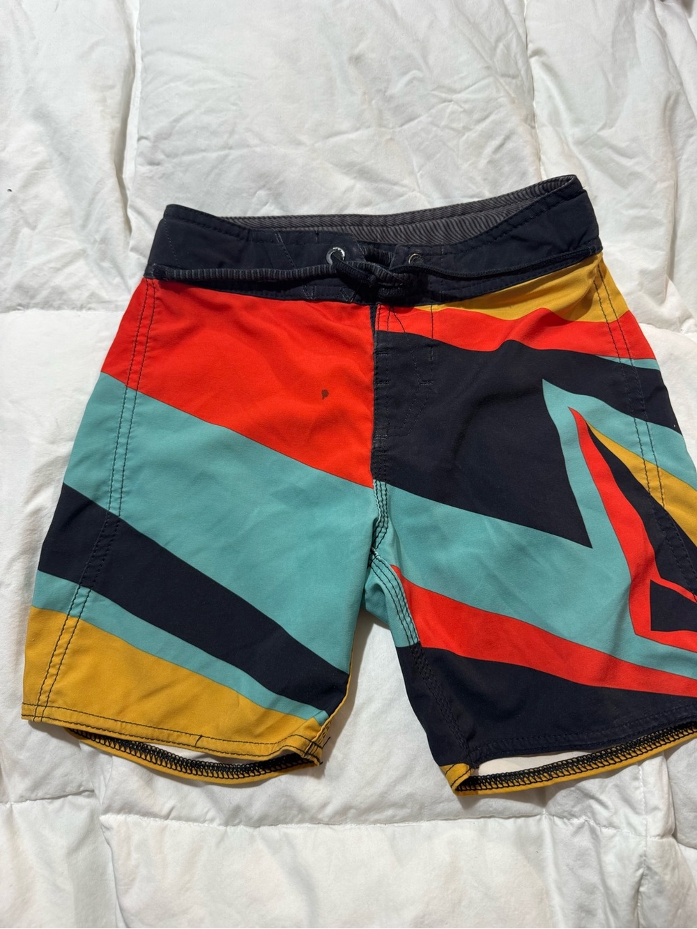 Volcom mod tech Boys Multicolor Geometric Swim Trunks - Black Waist